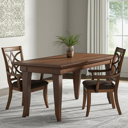 Set of Two Brown Upholstered Microfiber And Solid Wood Open Back Dining Arm Chairs