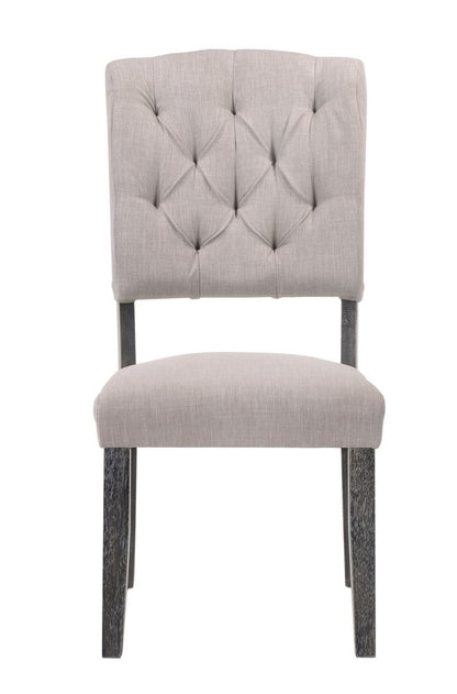 Set of Two Tufted Gray Upholstered Linen And Solid Wood Open Back Dining Side Chairs