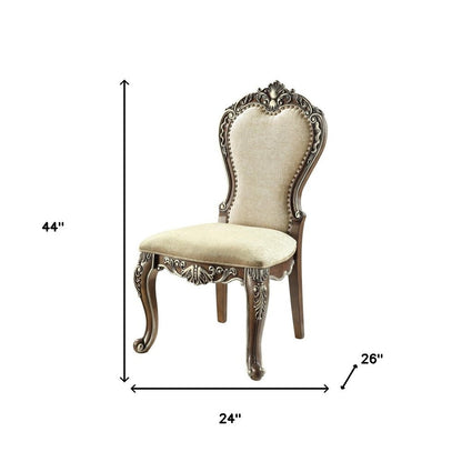 Set of Two Gray and Oak Upholstered Chenille And Solid Wood Dining Side Chairs