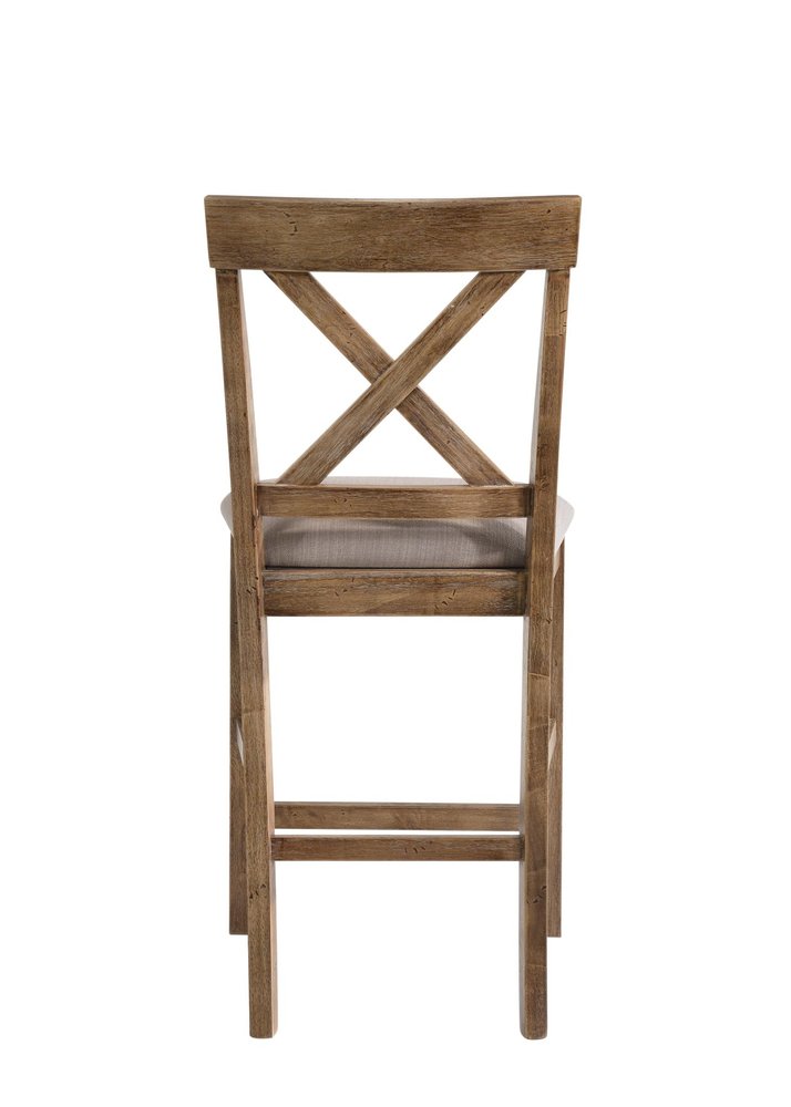 Set of Two 26" Tan And Oak Linen And Solid Wood Counter Height Bar Chairs