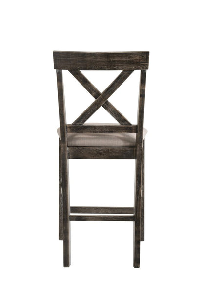 Set of Two 26" Tan And Dark Gray Linen And Solid Wood Counter Height Bar Chairs