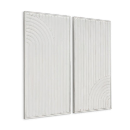 Set of Two White Metal Abstract Hanging Dimensional Sculptures