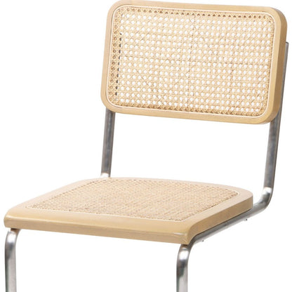 Set of Two Natural and Silver Steel Open Back Dining Side Chairs