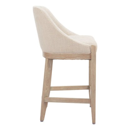27" Beige And Natural Fabric And Solid Wood Counter Height Bar Chair