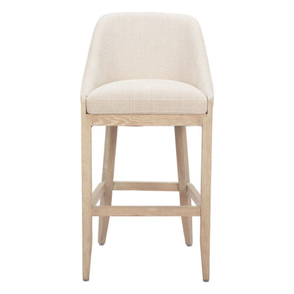 31" Beige And Natural Fabric And Solid Wood Bar Height Bar Chair