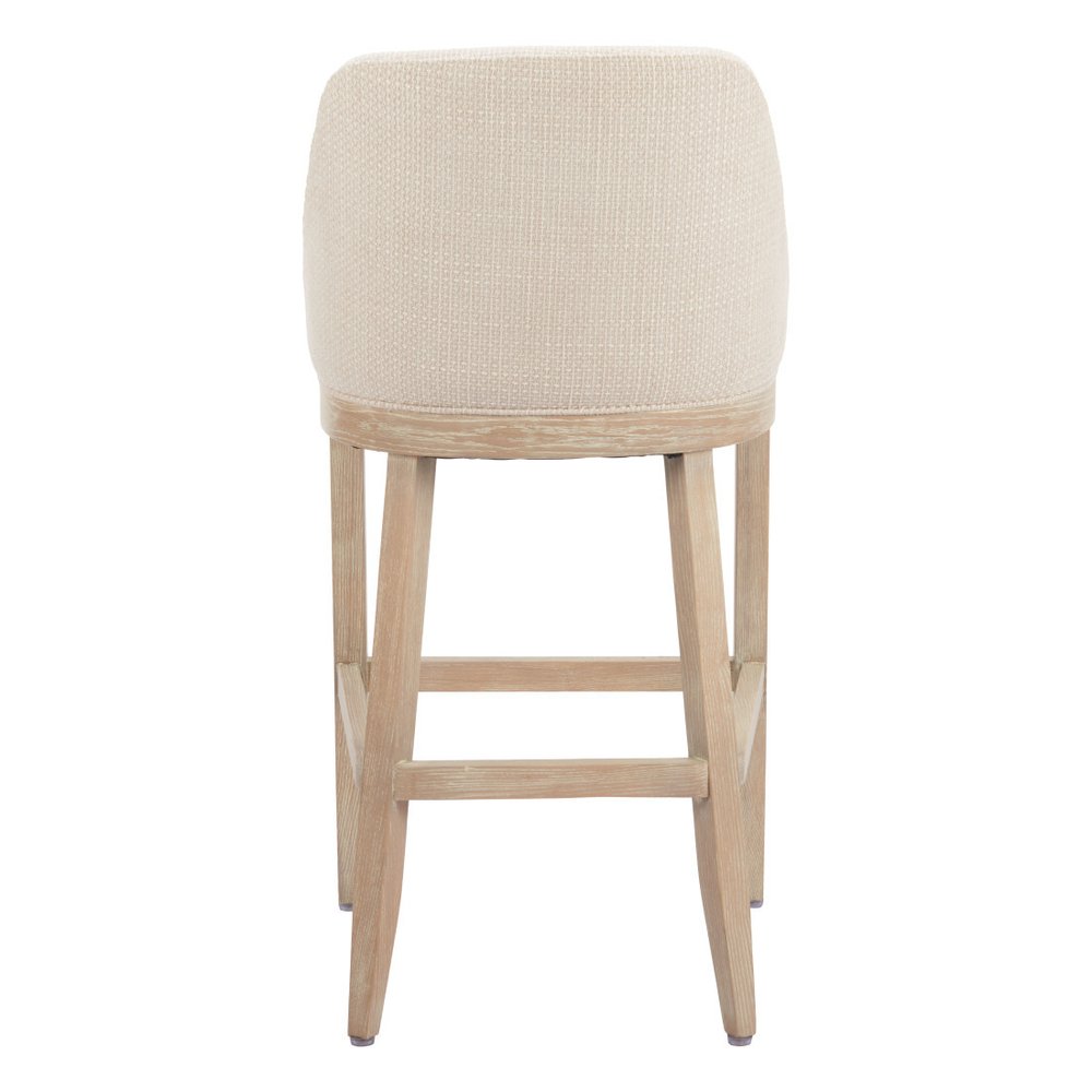31" Beige And Natural Fabric And Solid Wood Bar Height Bar Chair