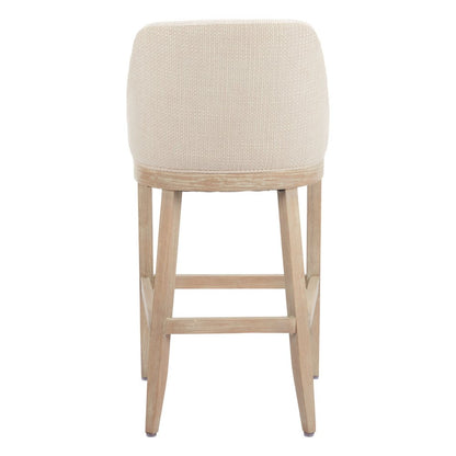 31" Beige And Natural Fabric And Solid Wood Bar Height Bar Chair