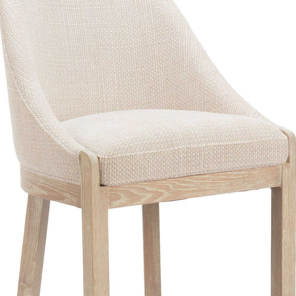 31" Beige And Natural Fabric And Solid Wood Bar Height Bar Chair