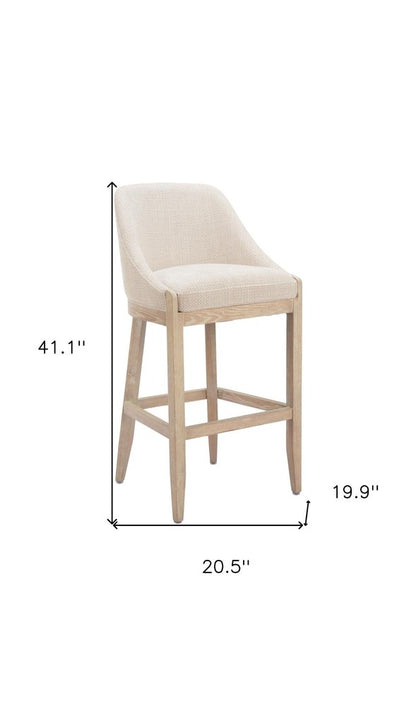 31" Beige And Natural Fabric And Solid Wood Bar Height Bar Chair