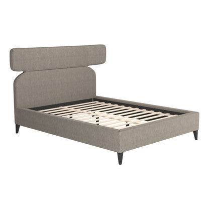 Brown Solid Wood And Upholstery Queen Bed Frame