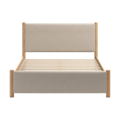 Beige Wood And Upholstery Queen Bed Frame