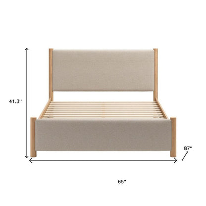 Beige Wood And Upholstery Queen Bed Frame