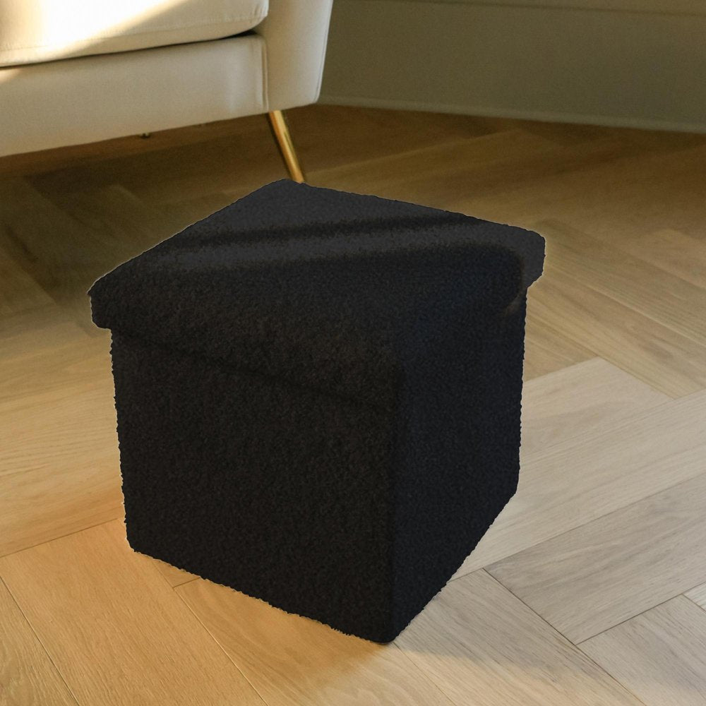 30" Black Boucle Ottoman With Storage