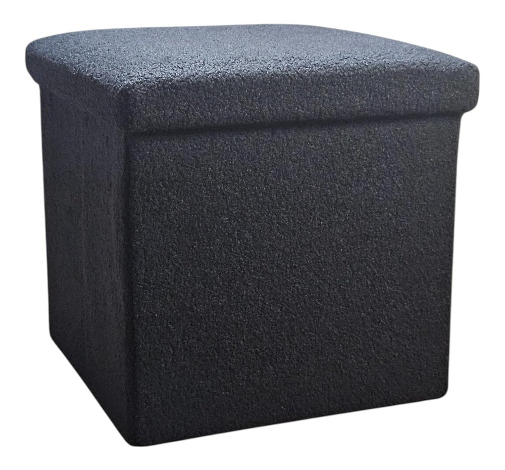 30" Black Boucle Ottoman With Storage