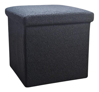 30" Black Boucle Ottoman With Storage
