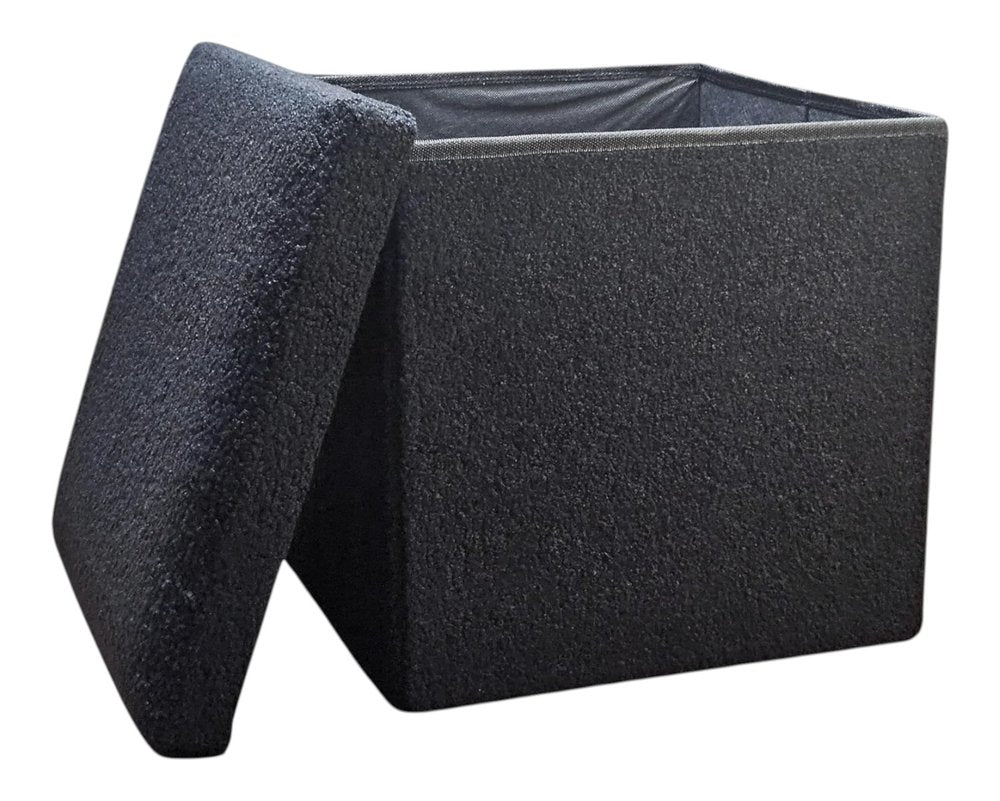 30" Black Boucle Ottoman With Storage