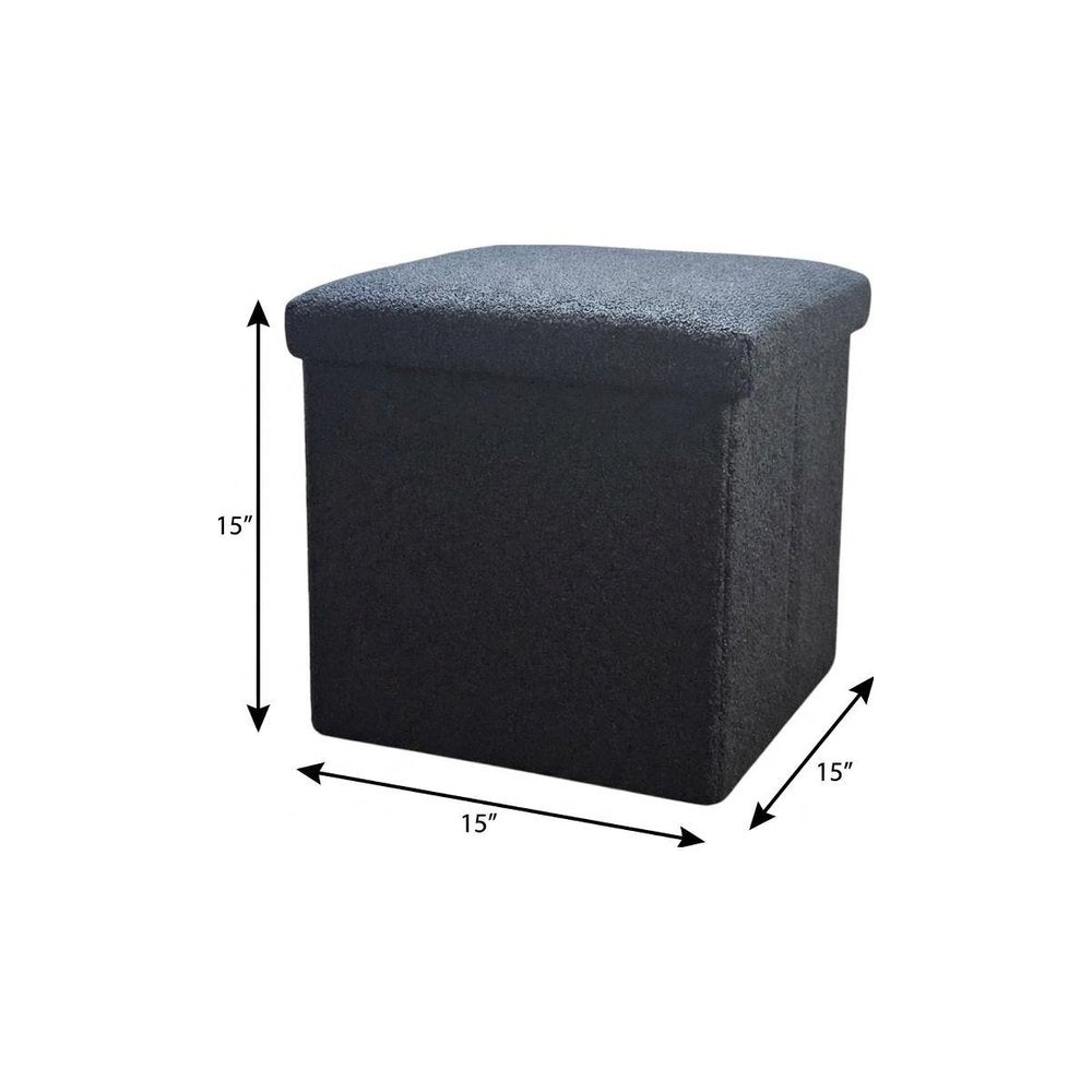 30" Black Boucle Ottoman With Storage