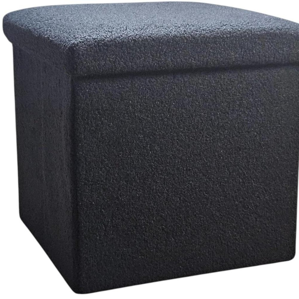 30" Black Boucle Ottoman With Storage