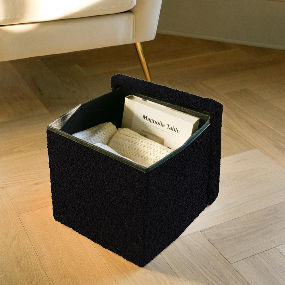 30" Black Boucle Ottoman With Storage