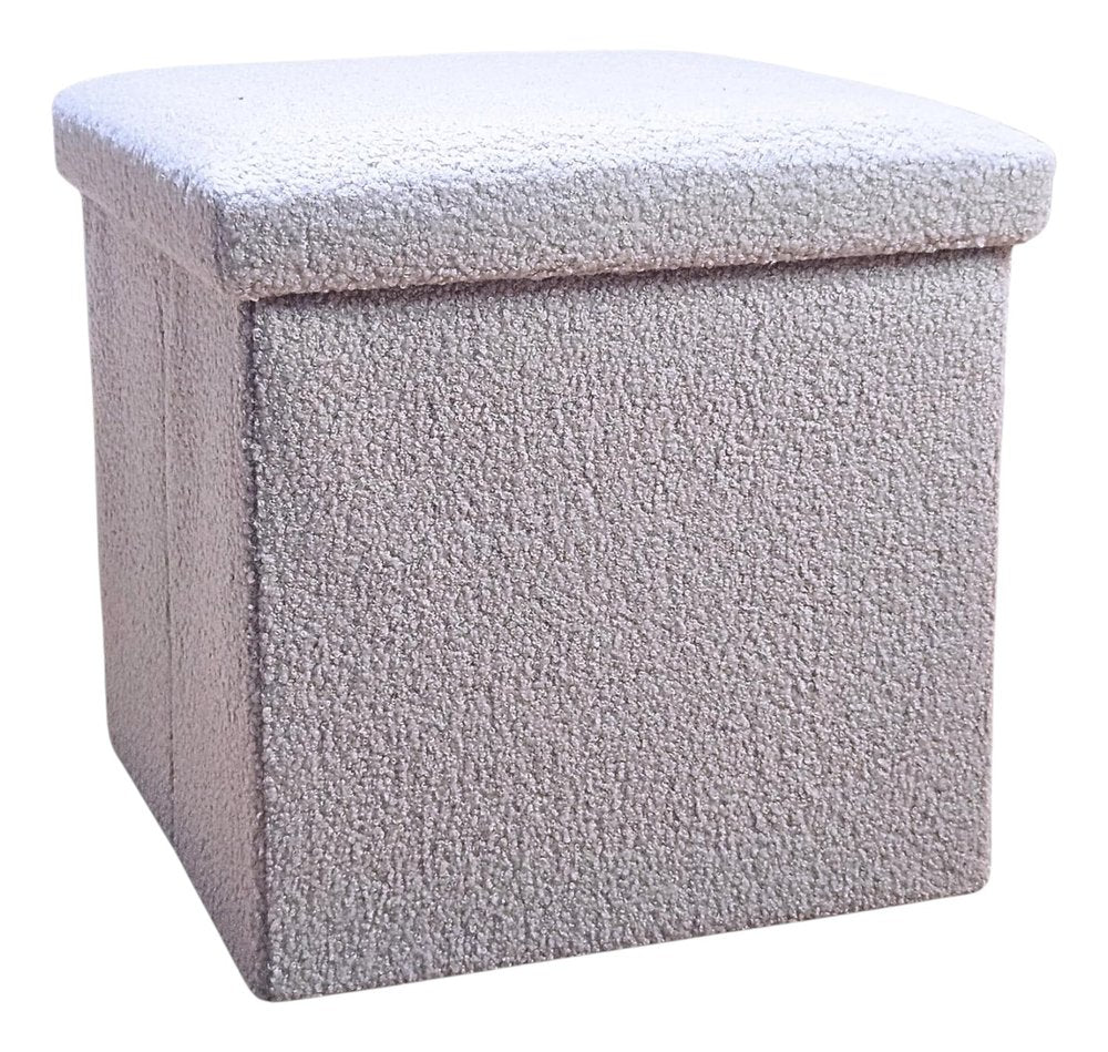 12" Gray Boucle Cube Ottoman With Storage