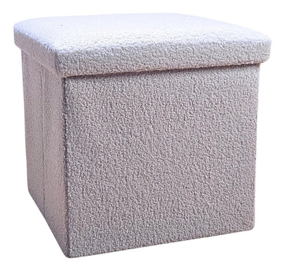 12" Gray Boucle Cube Ottoman With Storage