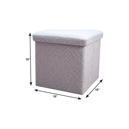 12" Gray Boucle Cube Ottoman With Storage