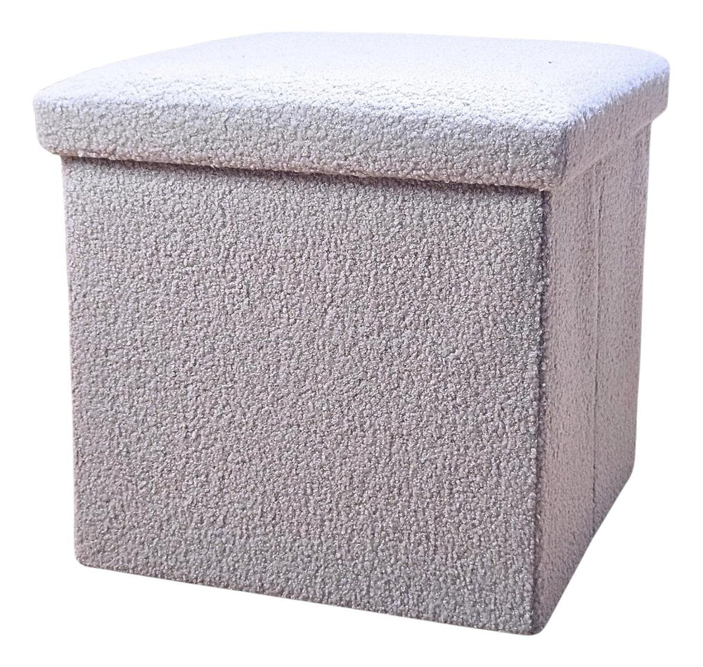 12" Gray Boucle Cube Ottoman With Storage