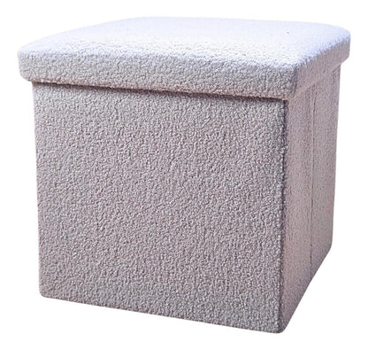 12" Gray Boucle Cube Ottoman With Storage