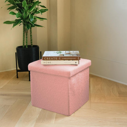 30" Pink Boucle Ottoman With Storage