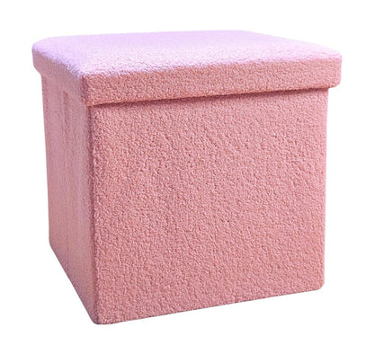 30" Pink Boucle Ottoman With Storage