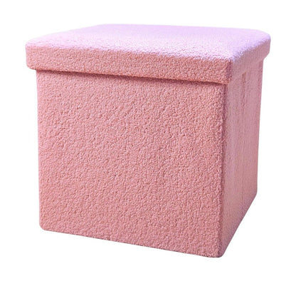 30" Pink Boucle Ottoman With Storage