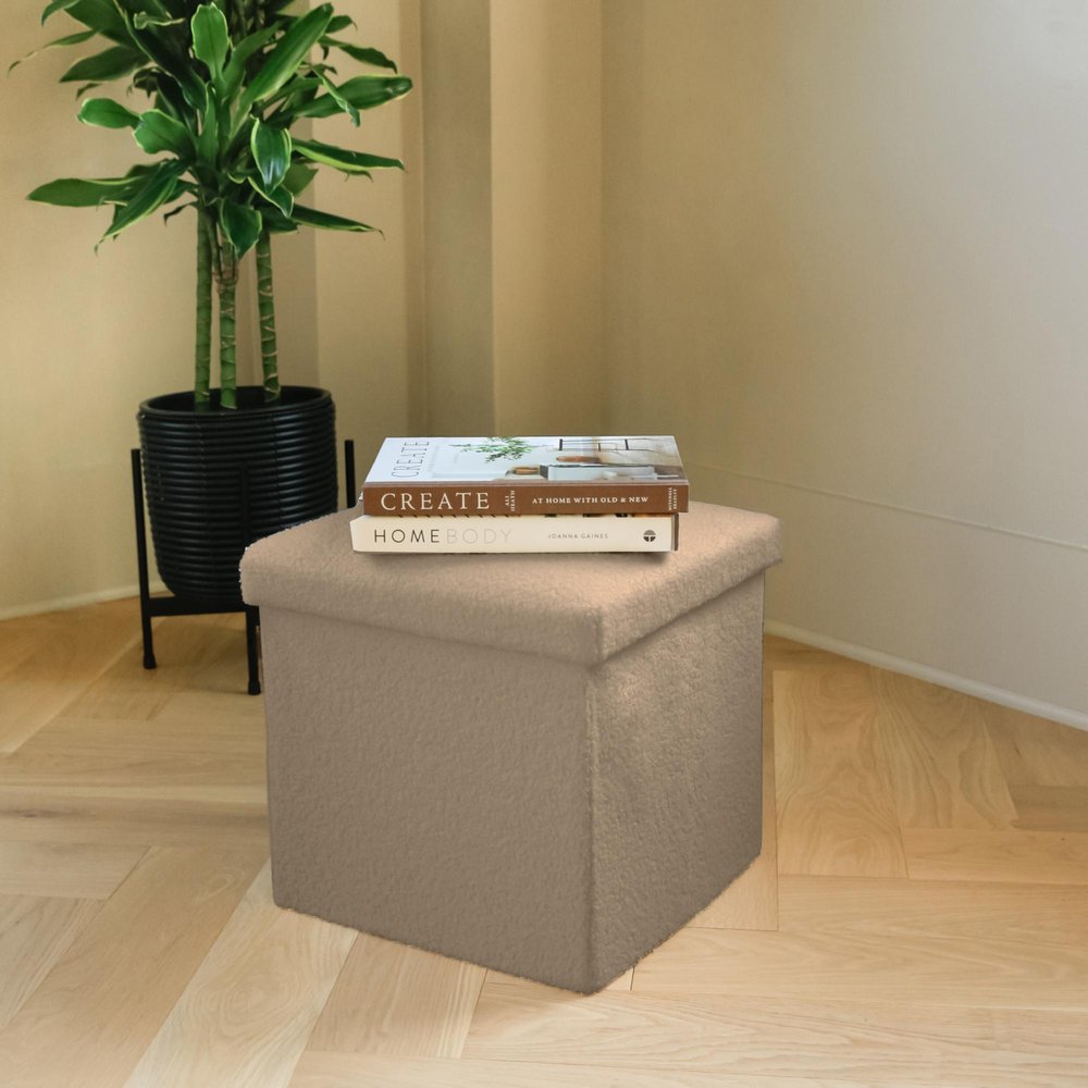 30" Taupe Boucle Ottoman With Storage