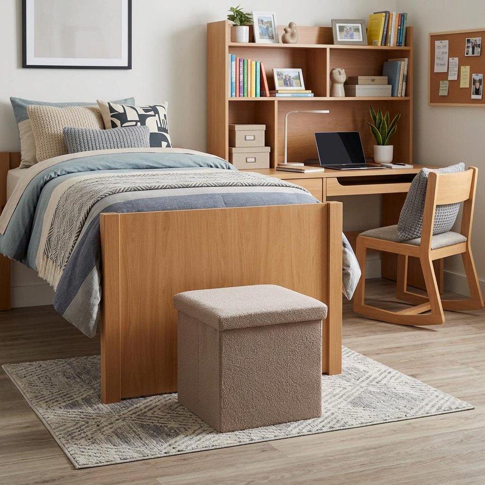 30" Taupe Boucle Ottoman With Storage