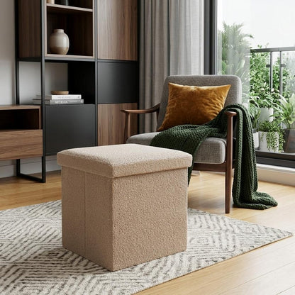 30" Taupe Boucle Ottoman With Storage
