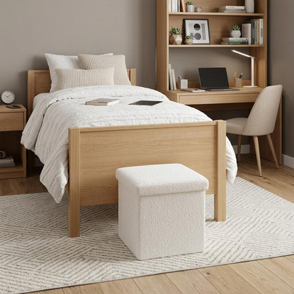 30" White Boucle Ottoman With Storage