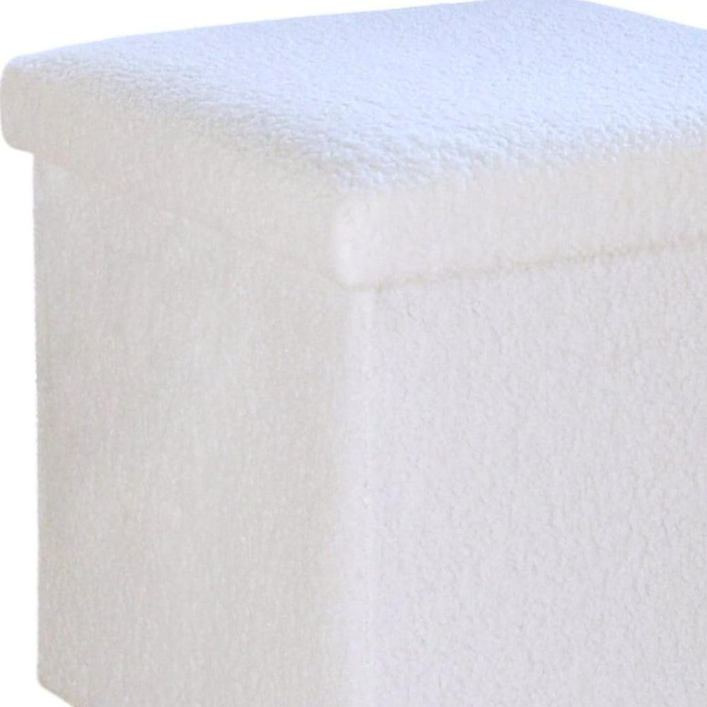 30" White Boucle Ottoman With Storage