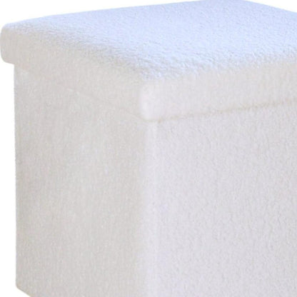 30" White Boucle Ottoman With Storage