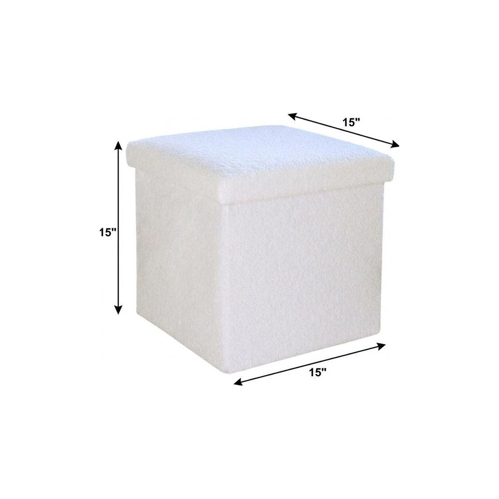 30" White Boucle Ottoman With Storage
