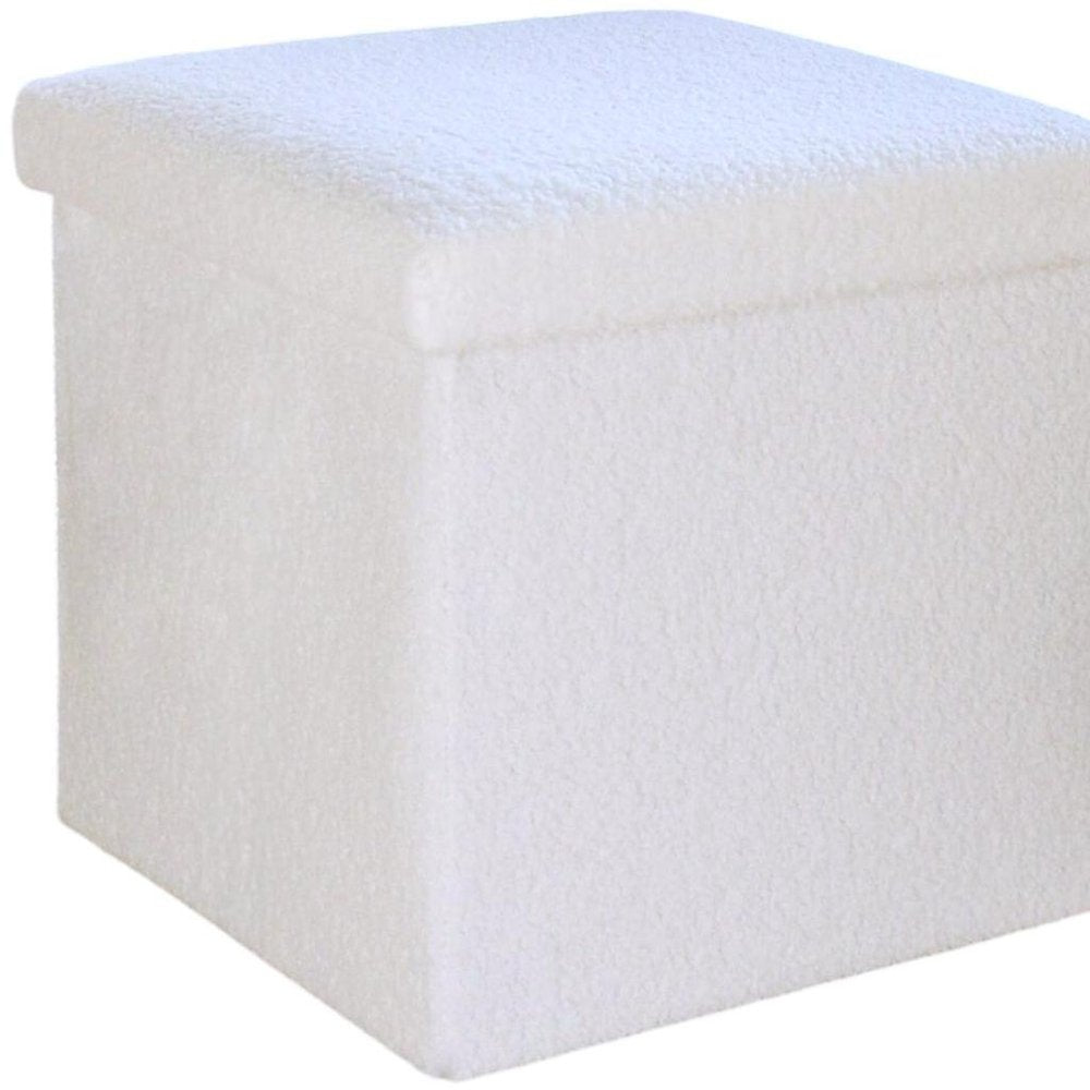 30" White Boucle Ottoman With Storage