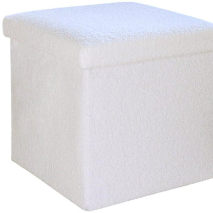 30" White Boucle Ottoman With Storage