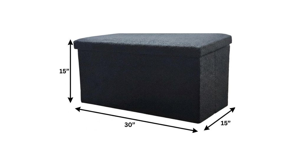30" Black Boucle Ottoman With Storage