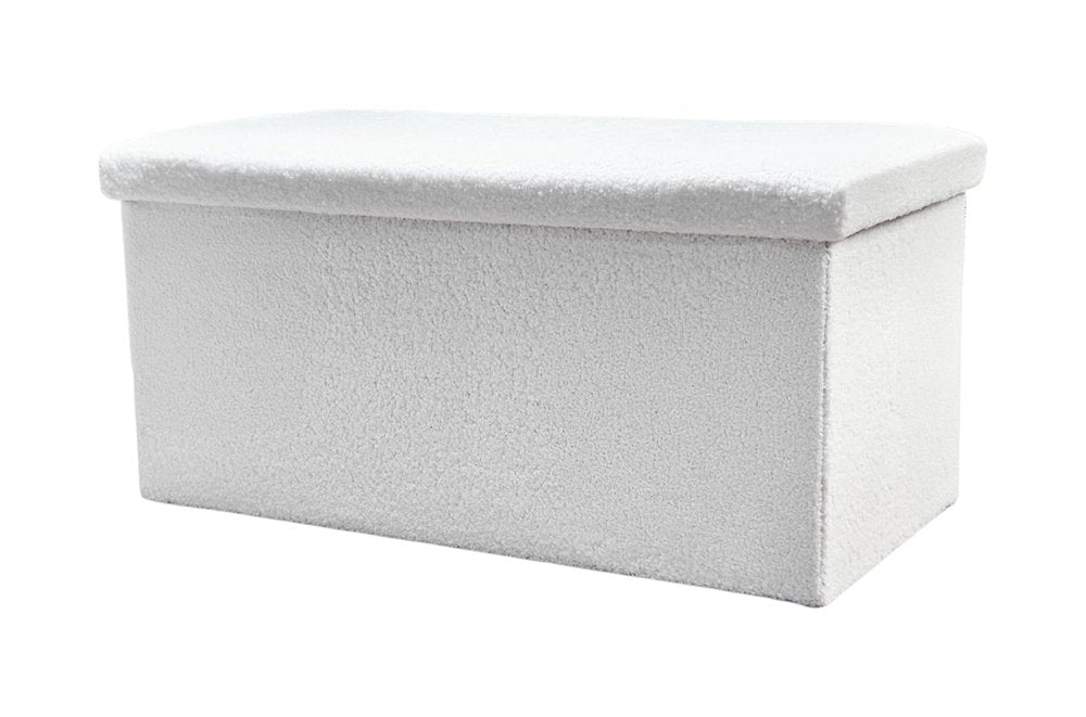 30" White Boucle Ottoman With Storage