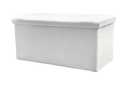 30" White Boucle Ottoman With Storage