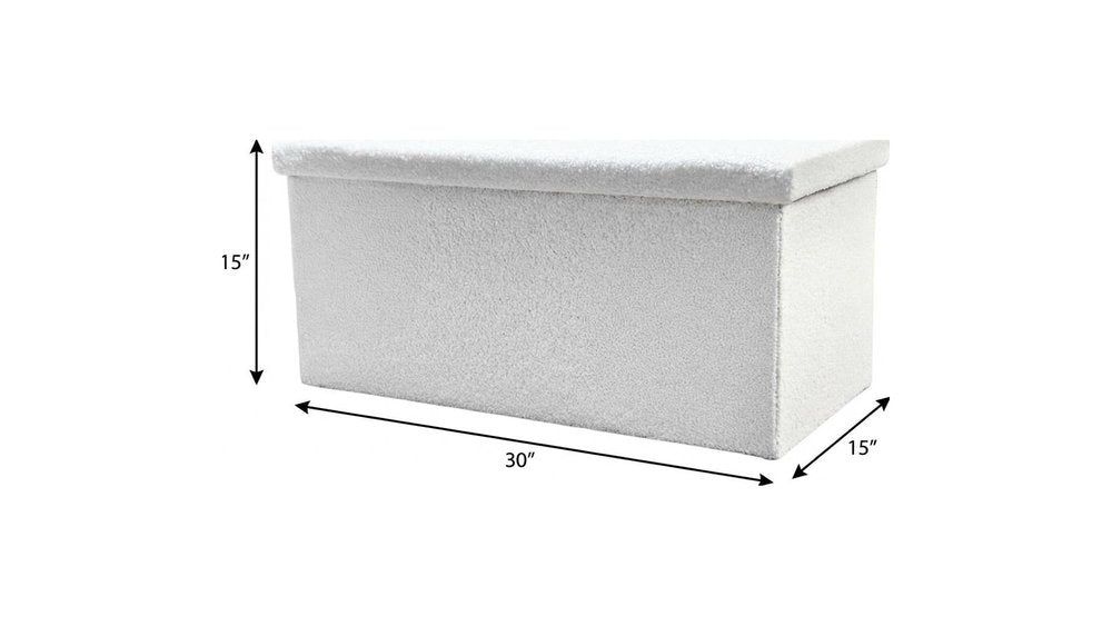30" White Boucle Ottoman With Storage