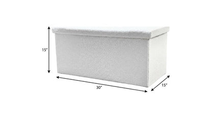 30" White Boucle Ottoman With Storage
