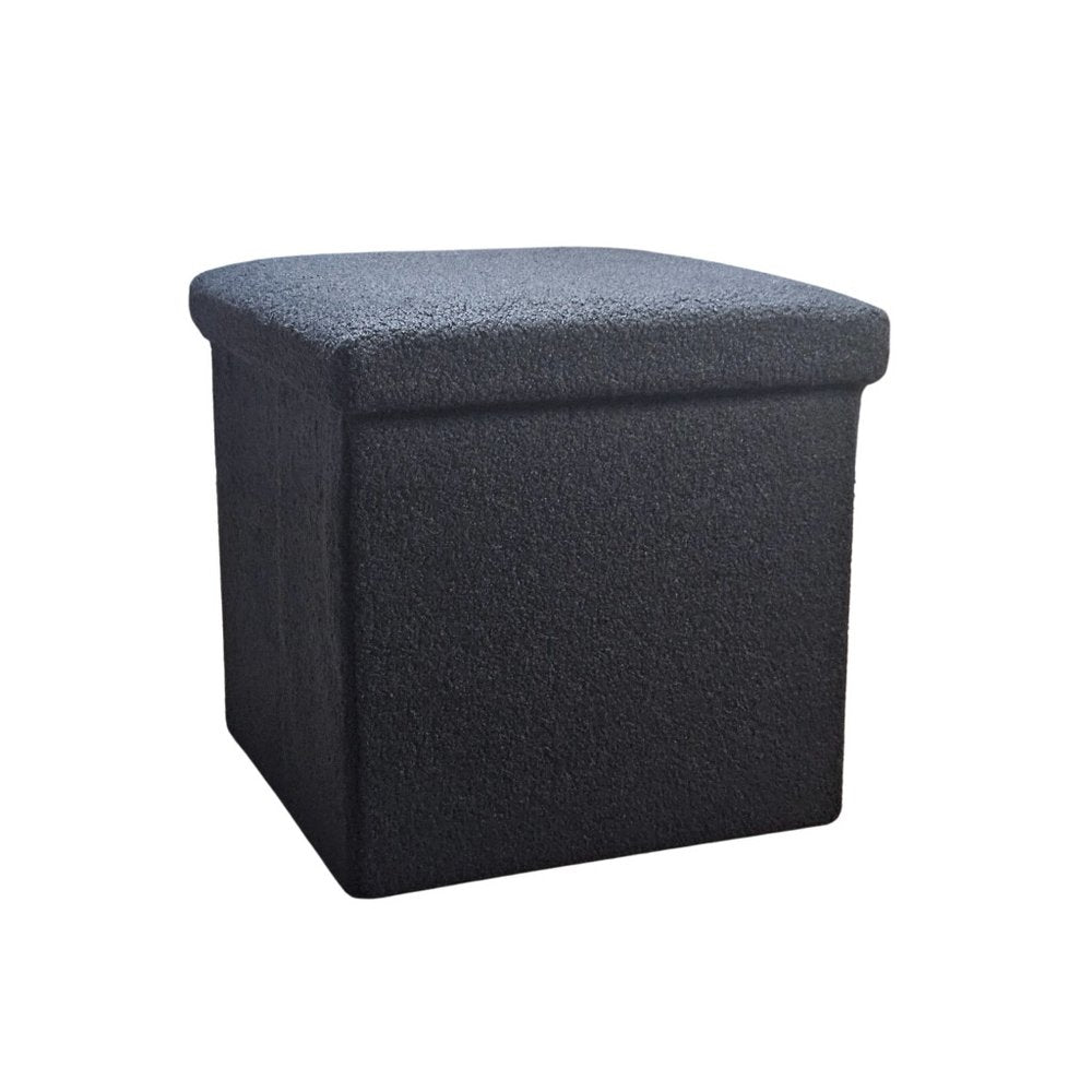 30" Black Boucle Ottoman With Storage