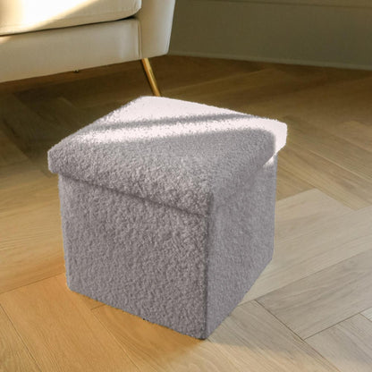 12" Gray Boucle Cube Ottoman With Storage