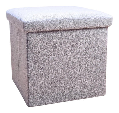 12" Gray Boucle Cube Ottoman With Storage