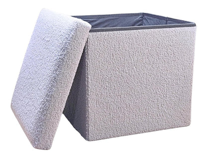 12" Gray Boucle Cube Ottoman With Storage