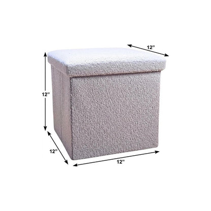 12" Gray Boucle Cube Ottoman With Storage
